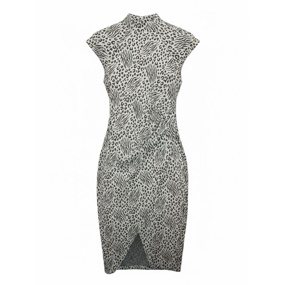 SCARLETT Black & White Leopard Wave Sheath Dress Size 3/4